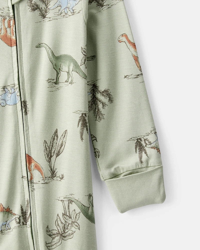 Baby Boy Dinosaur Print PurelySoft Long-Sleeve Sleeper - Green