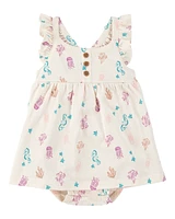 Baby Sea Print Cotton Sunsuit