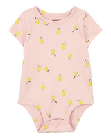 Baby Lemon Print Short-Sleeve Bodysuit - Pink