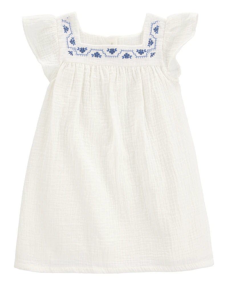 Toddler Solid Flutter-Sleeve Dress - White