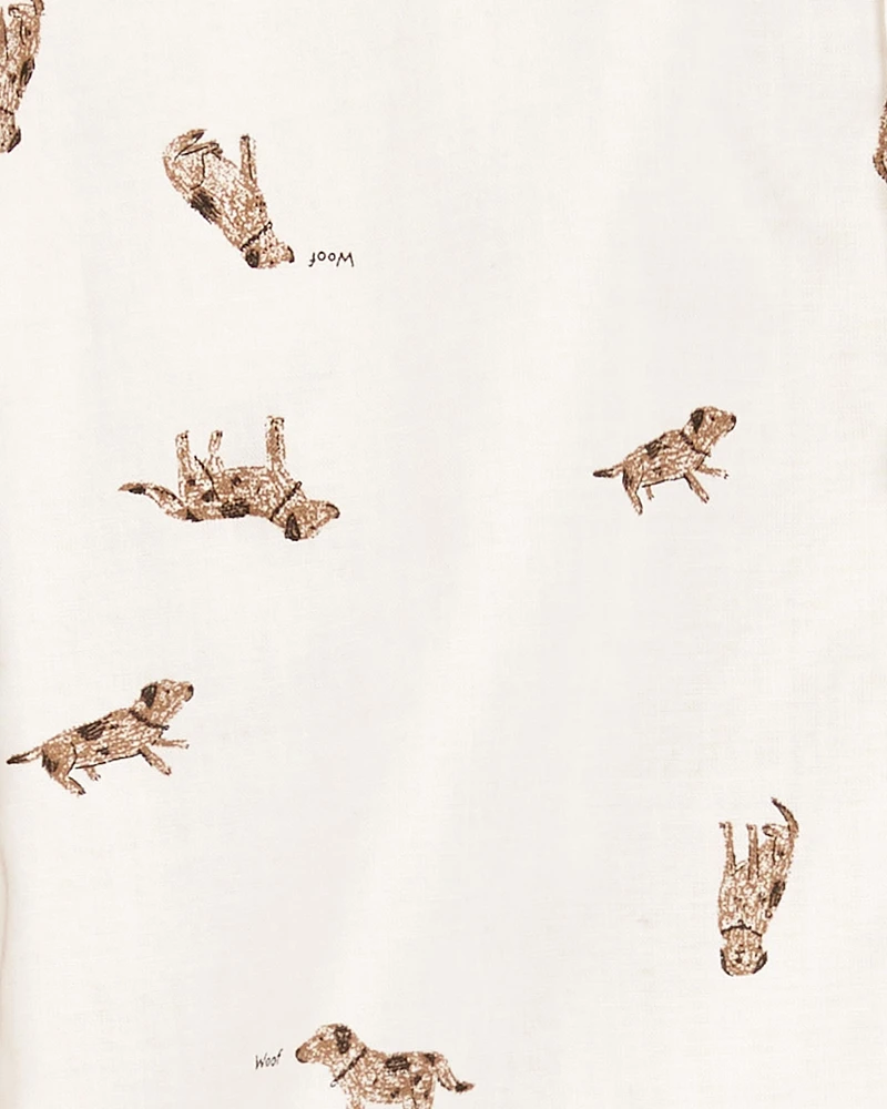 Baby 2-Piece Dog Button-Down Shirt Outfit Set - White/Brown