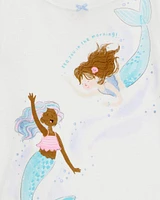 Toddler Mermaid Print Snug Fit Cotton 4-Piece Pyjamas