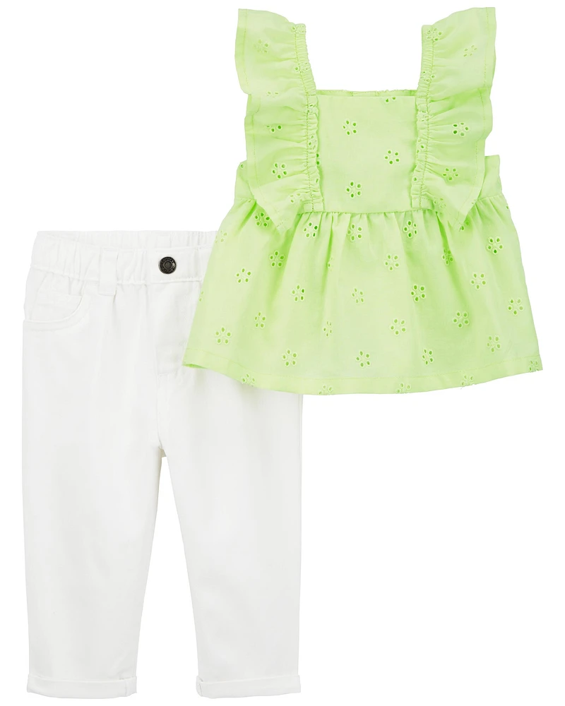 2-Piece Eyelet Top & Pant Set