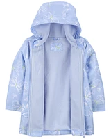 Fleece-Lined Butterfly Print Rain Jacket