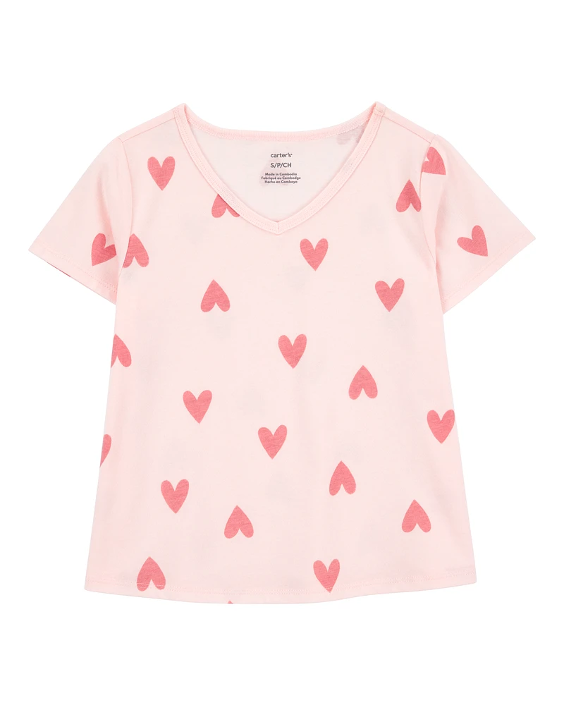 Kid Heart Print Short-Sleeve Fashion Top - Pink