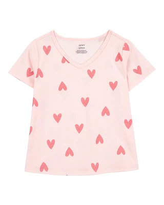 Kid Heart Print Short-Sleeve Fashion Top - Pink