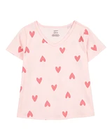 Kid Heart Print Short-Sleeve Fashion Top - Pink