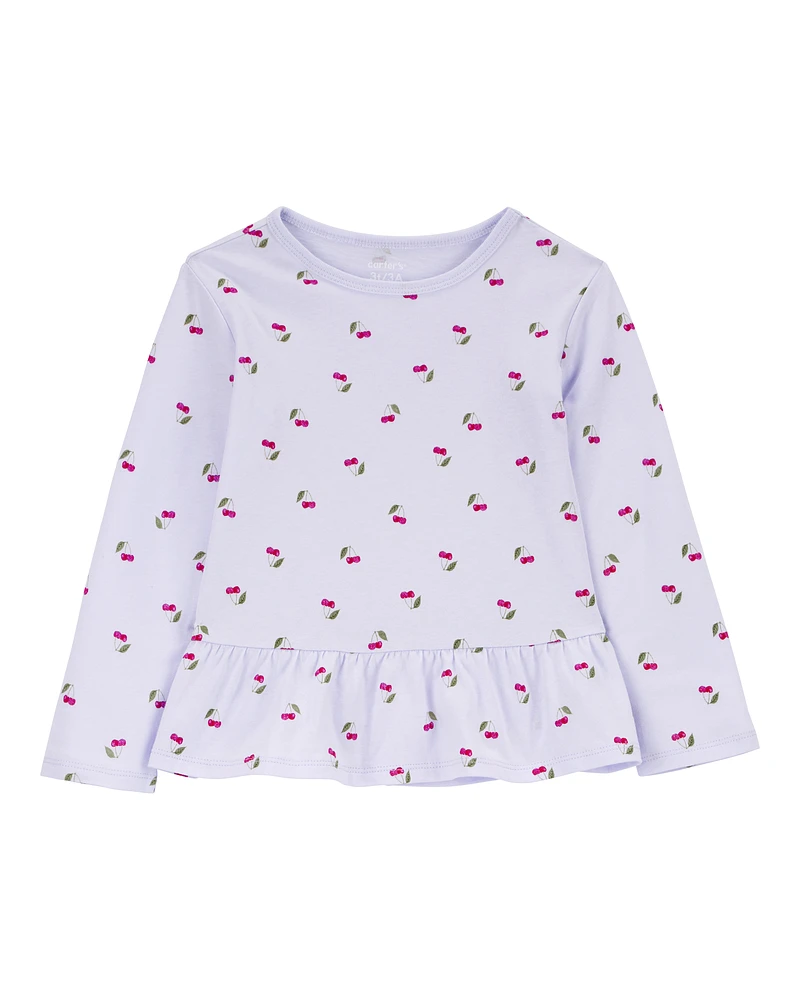 Toddler Cherry Print Peplum Top