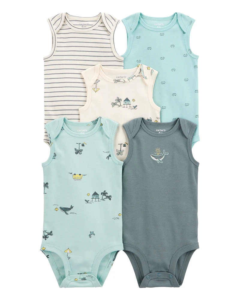 Baby 5-Pack Ocean Print Sleeveless Bodysuits