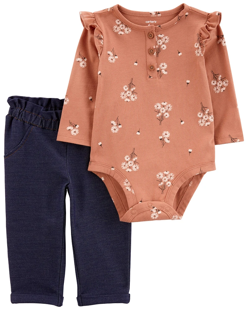 Baby 2-Piece Floral Bodysuit Pant Set