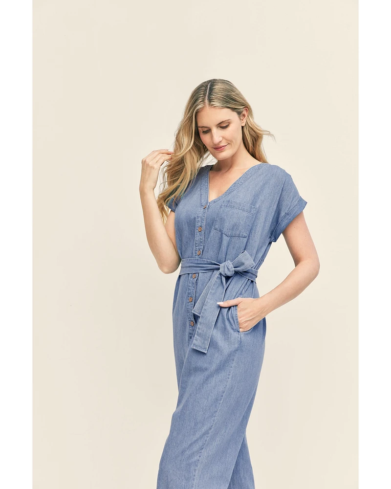 Adult Women's Maternity Chambray Jumpsuit