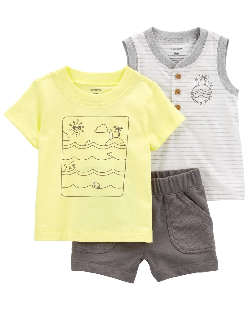 3-Piece Ocean Print Outfit Set