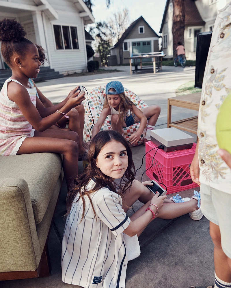 Kid Striped Baseball Button-Down Shirt