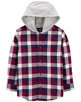 Kid Plaid Hooded Button-Down Shirt