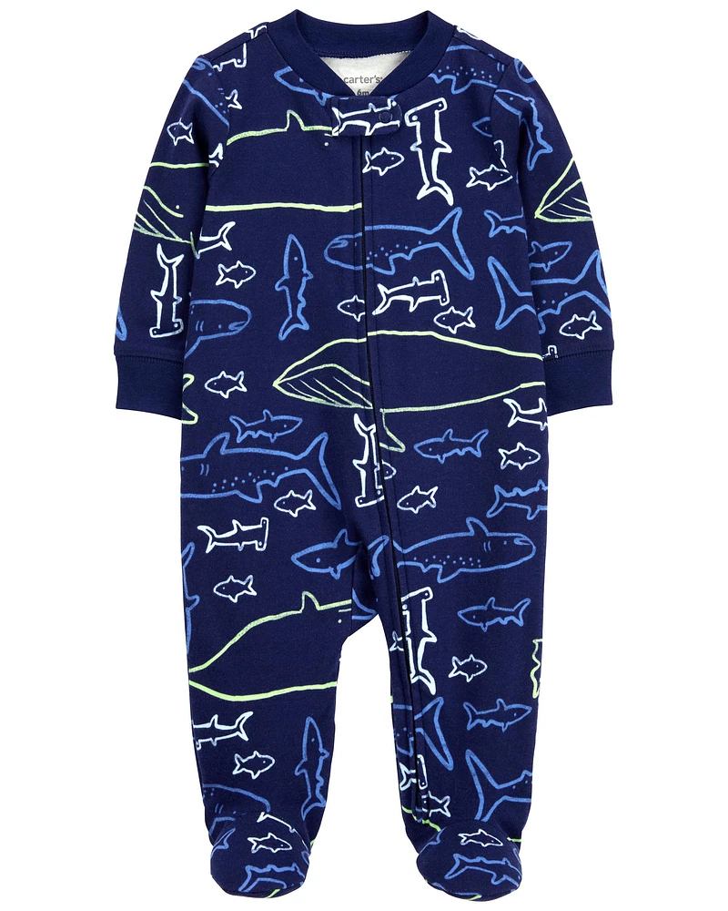 Baby Whale Snap-Up Cotton Sleeper Pyjamas