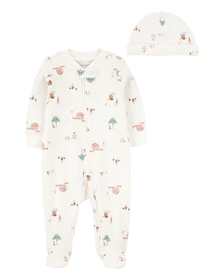 Baby 2-Piece Barn Print 2-Way Zip Sleeper & Headwrap Set