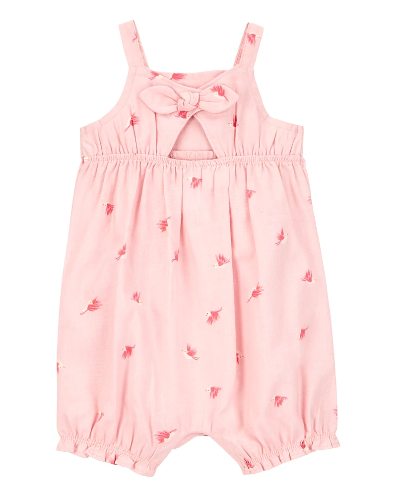 Baby Bird Print Tank Romper - Pink