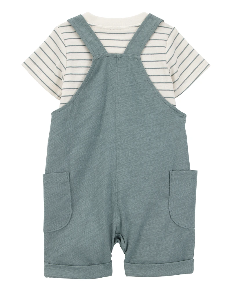 Baby 3-Piece Striped Shortall Set - Blue