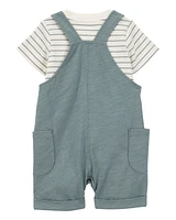 Baby 3-Piece Striped Shortall Set - Blue