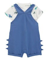 Baby 2-Piece Dinosaur Tee & Shortall Set - Navy