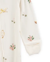 Baby Girl Tropical Print 2-Way Zip PurelySoft Convertible Foot Sleeper Pyjamas - Ivory