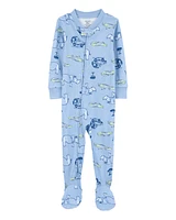 Toddler Safari Print Snug Fit Cotton Footie 1-Piece Pyjamas - Blue