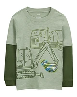 Toddler Construction Cotton Blend Long-Sleeve Tee - Green