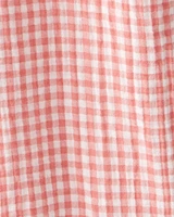 Kid Organic Cotton Gauze Gingham Jumpsuit
