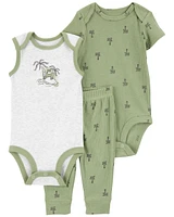 3-Piece Palm Tree Little Bodysuit Set