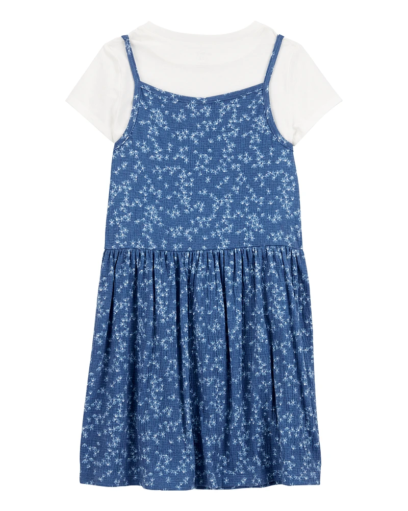 Kid 2-Piece Tee & Floral Dress Set - Blue/White