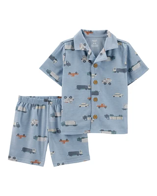 Toddler 2-Piece Car Print Coat-Style Loose Fit Pyjamas