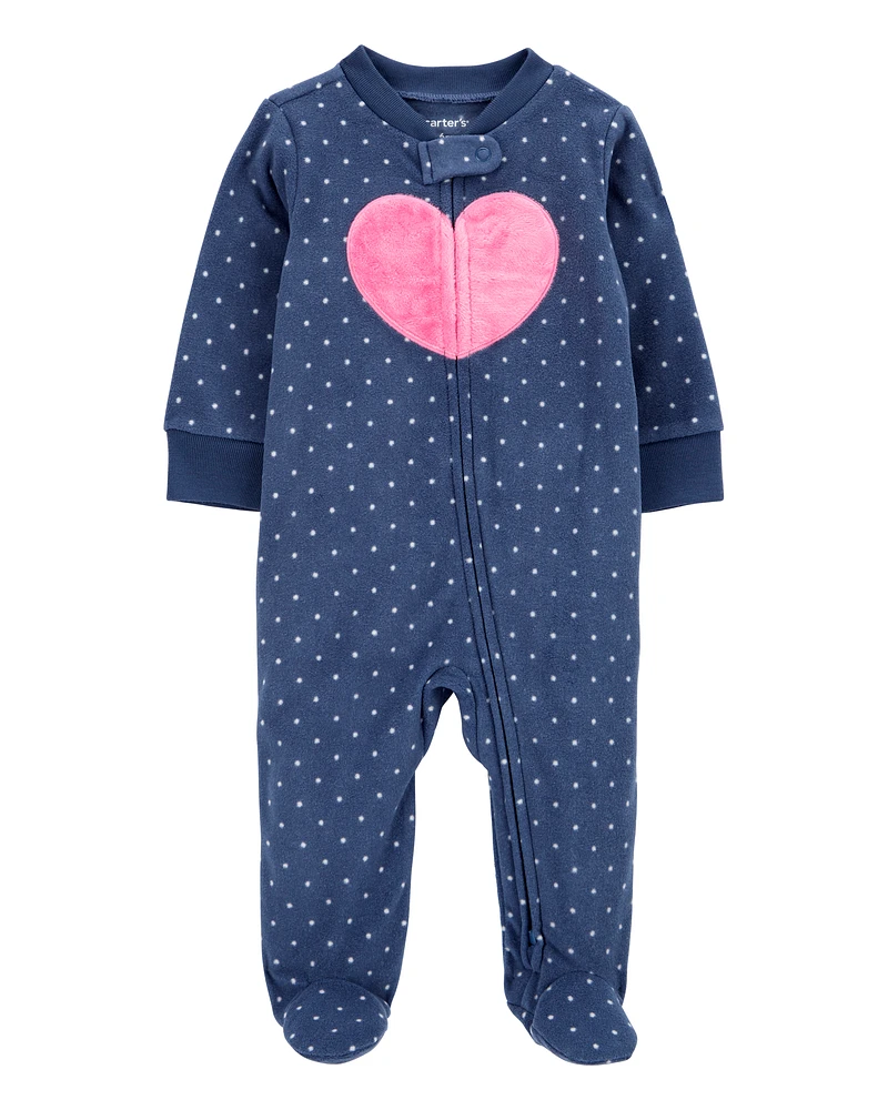 Baby Heart Fleece Zip-Up Footie Sleeper Pyjamas