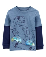 Toddler Dinosaur Cotton Blend Long-Sleeve Tee - Blue