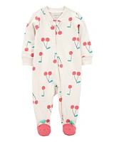 Baby Cherry Print 2-Way Zip Cotton Sleeper