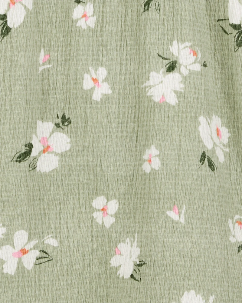 Kid Smocked Floral Dress- Green