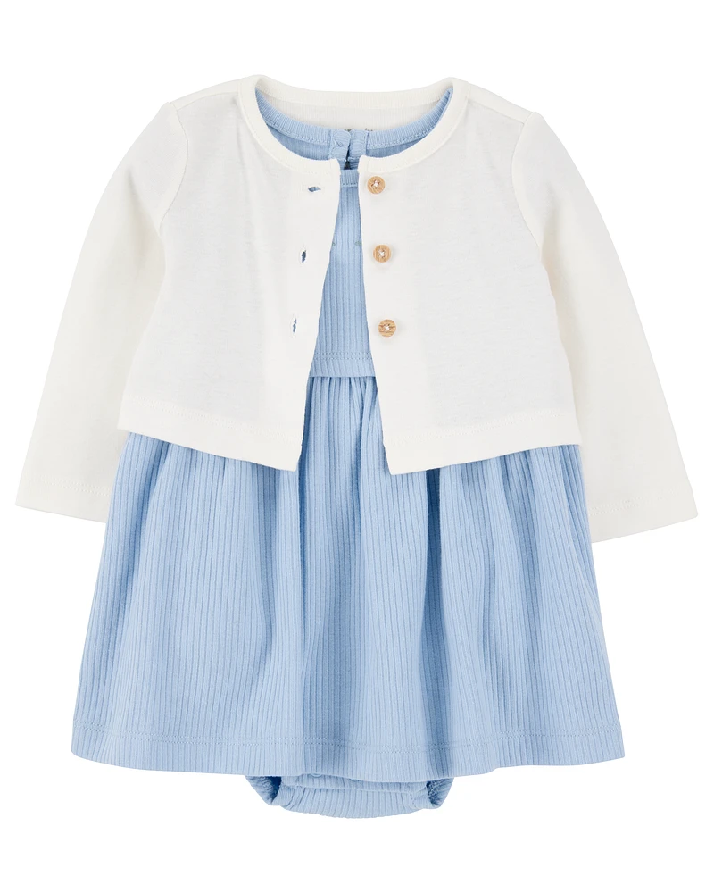Baby 2-Piece Bodysuit Dress & Cardigan Set
