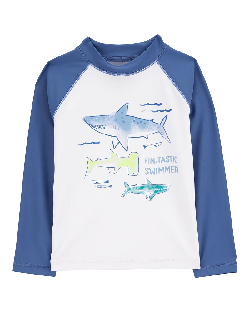 Toddler Shark Long Sleeve Rashguard - White