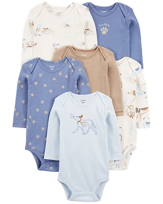 Baby 6-Pack Dog Long-Sleeve Bodysuits