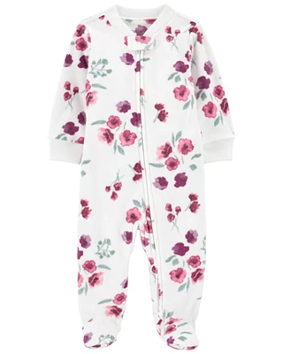 Baby Floral Fleece Zip-Up Footie Sleeper Pyjamas