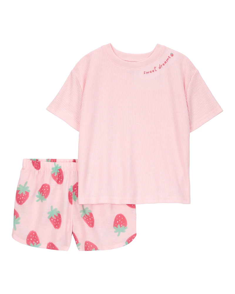 Kid Strawberry Print Loose Fit 2-Piece Pyjamas - Pink