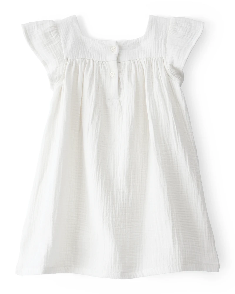 Toddler Solid Flutter-Sleeve Dress - White