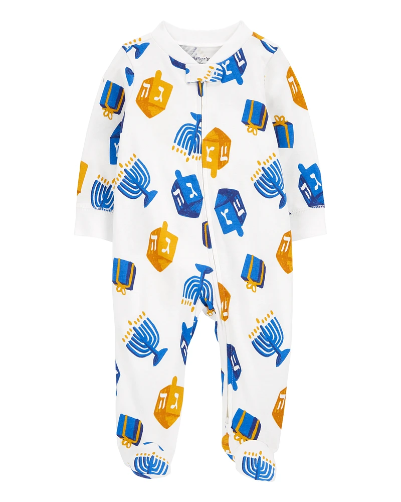 Baby Hanukkah 2-Way Zip Cotton Sleeper Pyjamas