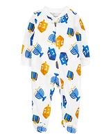 Baby Hanukkah 2-Way Zip Cotton Sleeper Pyjamas