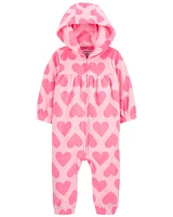 Baby Hearts Hooded Zip-Up Fleece Jumpsuit