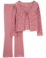 Kid 3-Piece Floral Cardigan & Flare Legging Set