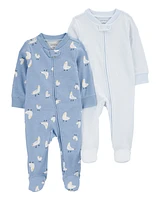 Baby 2-Pack Pelican Striped 2-Way Zip Cotton Sleeper Pyjamas - Blue
