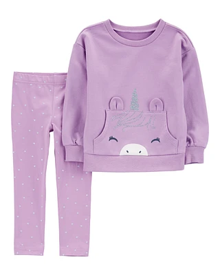 Toddler 2-Piece Glitter Unicorn Sweatshirt & Polka Dot Leggings