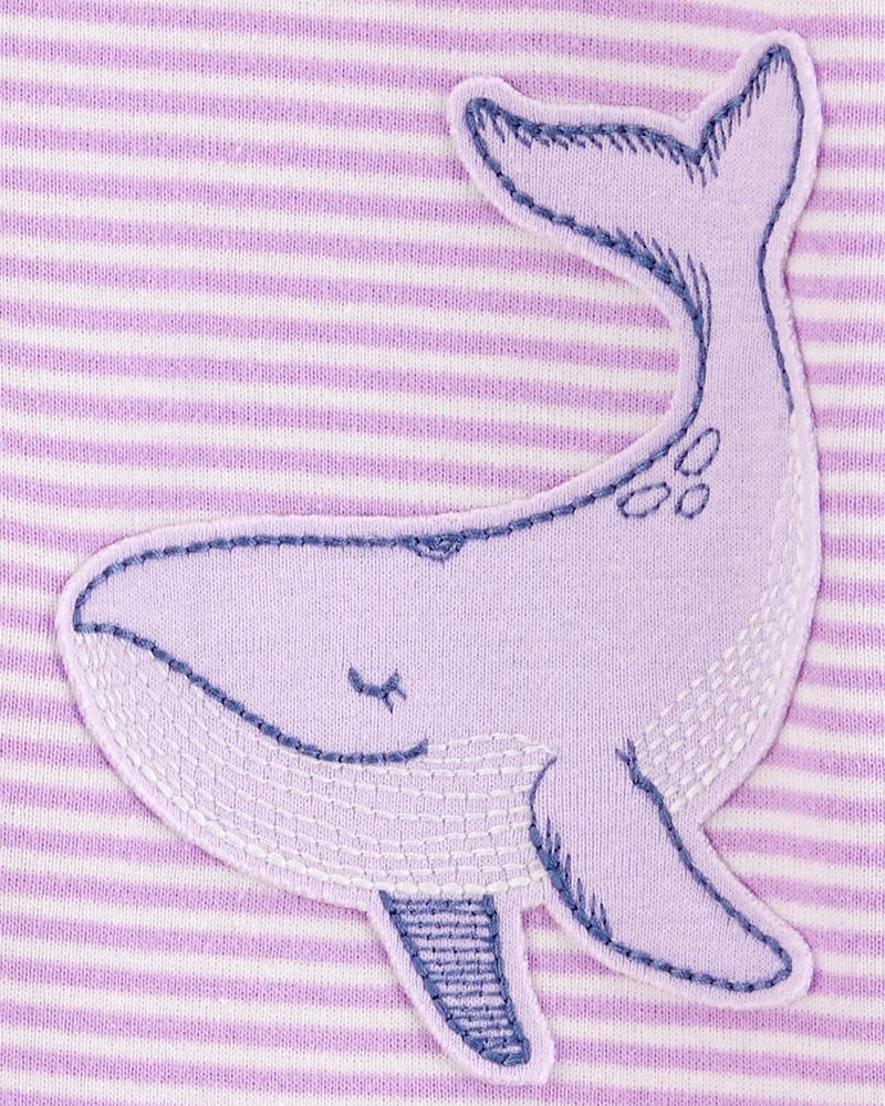 Toddler Girl Whale Striped Snug Fit Cotton Footless 1-Piece Pyjamas - Purple