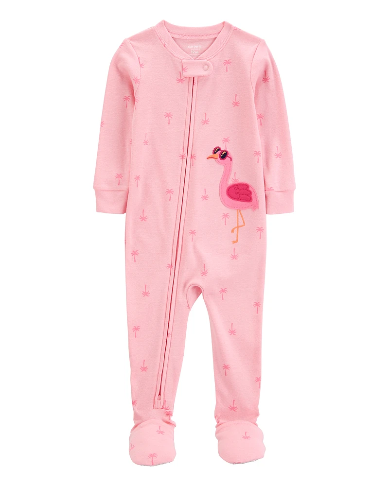 Baby Flamingo Print Snug Fit Cotton Footie 1-Piece Pyjamas - Pink