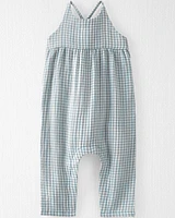 Baby Gingham Print Organic Cotton Gauze Jumpsuit